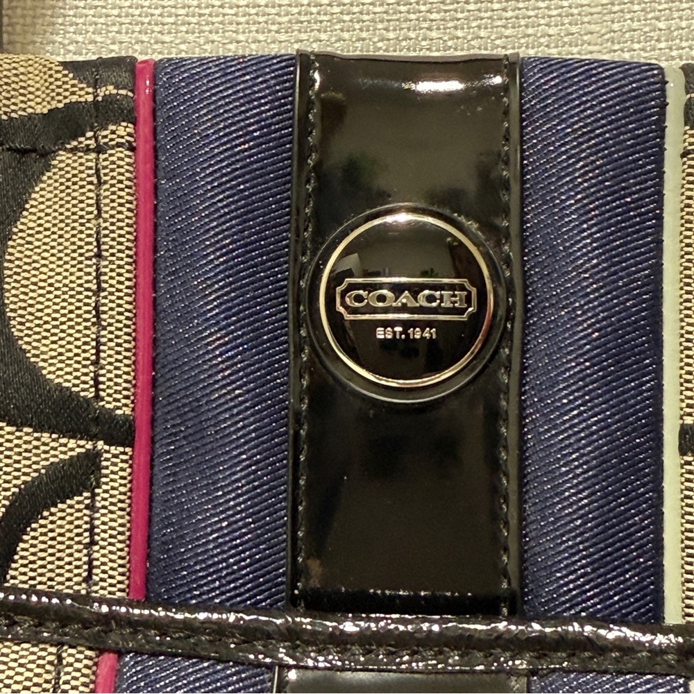 Coach Signature Shoulder Purse Tote Black Grey Bl… - image 2